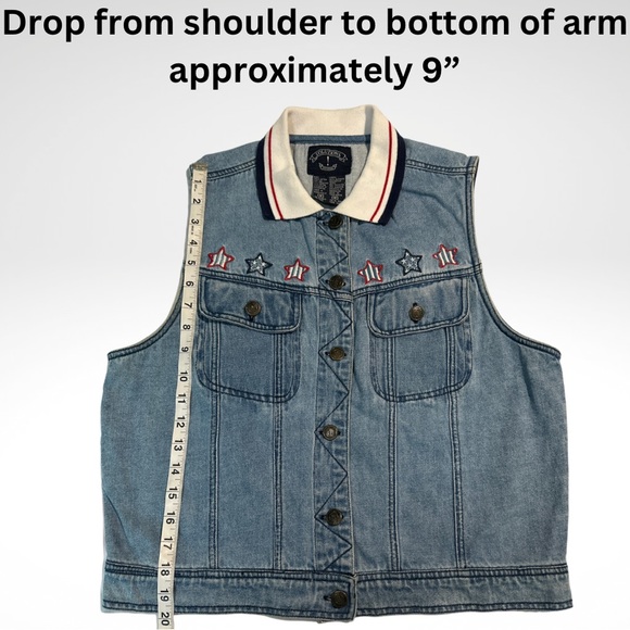 Solutions Embroidered U.S.A. with Stars Patriotic Sleeveless Denim Vest - Picture 8 of 17